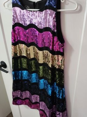 Sequin Rainbow Stripe Dress - Multicolor